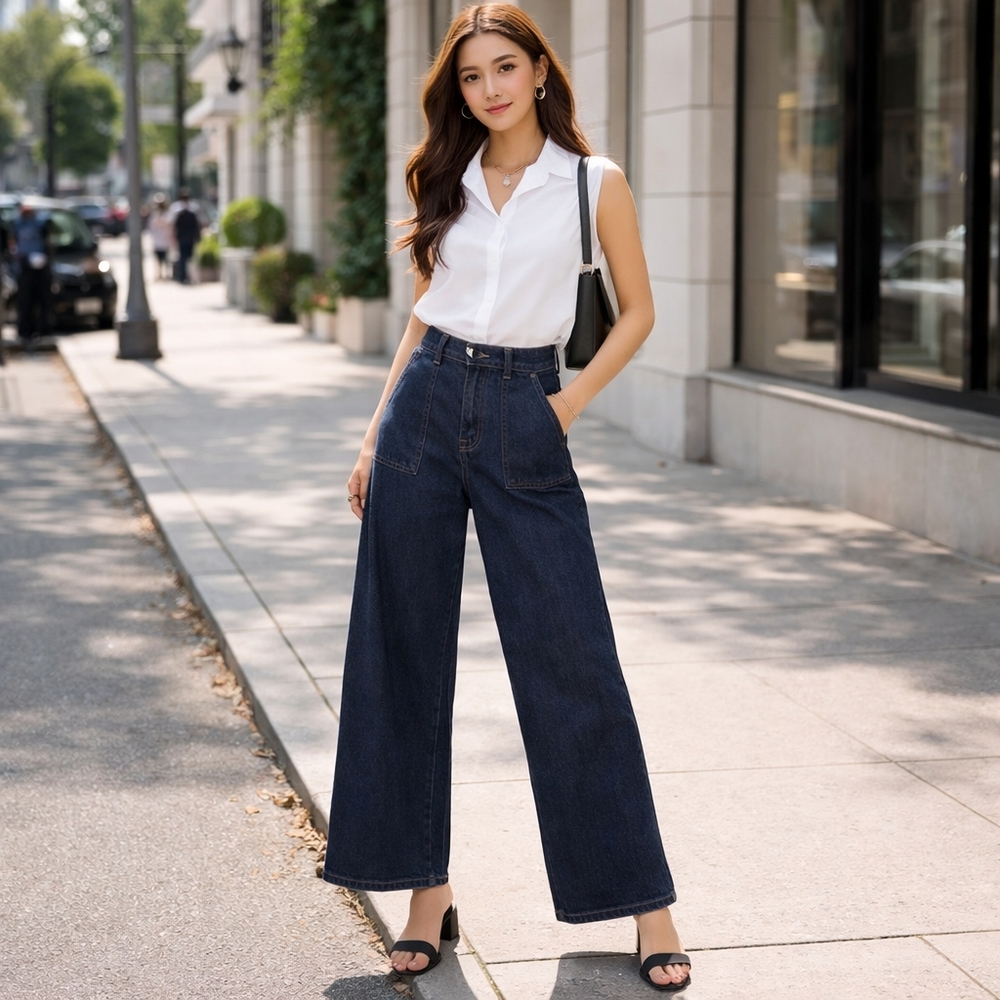 Liverpool Dark Blue Wide Leg High-Rise Jeans